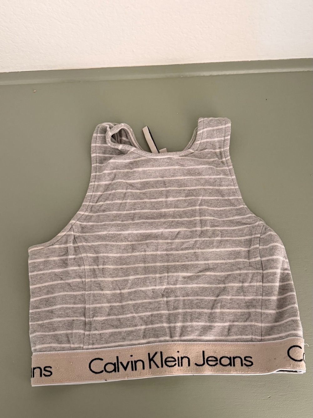 Calvin Klein Jeans Light Gray & White Striped Cropped Tank